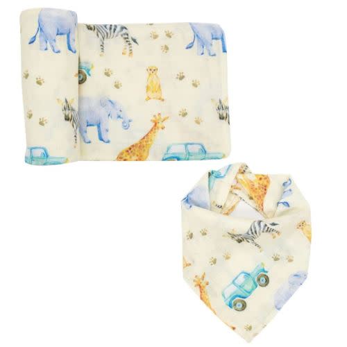 immispace | Premium Baby Swaddle & Bandana Bib Set - Safari