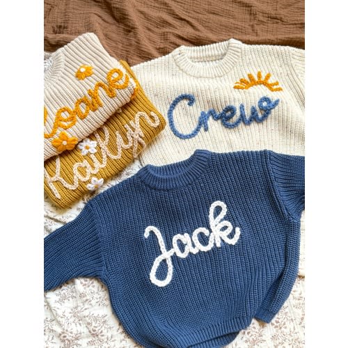Custom Embroidered Baby Name Sweater, Personalised Baby Sweater, Hand Embroidered Name Sweater, Baby Shower Gifts, Xmas Gifts, Newborn Gifts