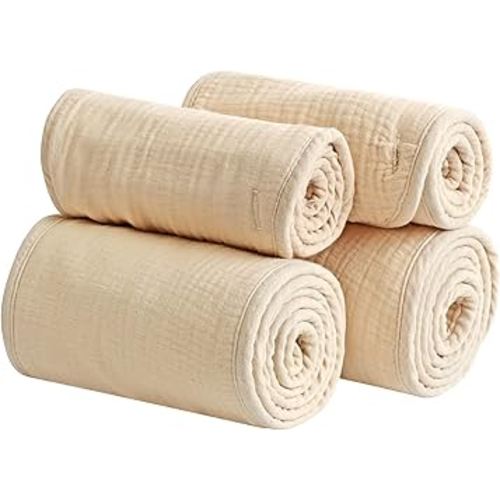 4 pc Covers for Crib Rail,100% Cotton Cover for Teething, Soft Breathable Mesh Lining, Machine Washable -Light Khaki