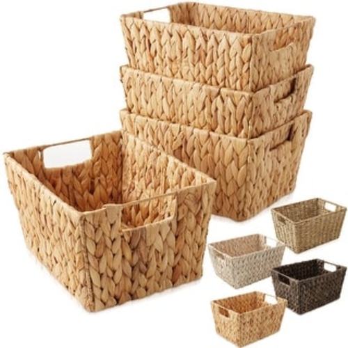 Set of 4 Water Hyacinth Seagrass Storage Shelf Baskets with Handles