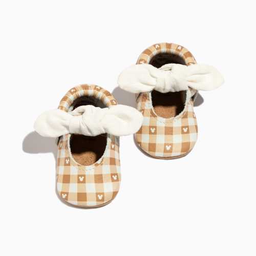 Disney Retro Mickey Mouse Knotted Bow Baby Shoe | Leather Baby Moccasins – Freshly Picked