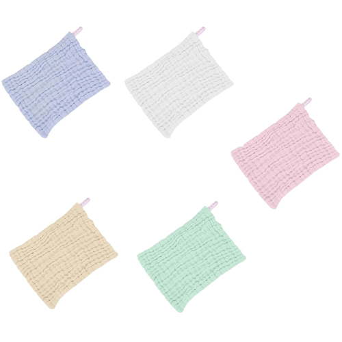 Cosmug Baby Washcloths Muslin Cotton 5-Pack Soft Absorbent Face Towels Gentle on Sensitive Skin Newborn Bath Essentials Registry Gift Burp Cloth Wipe Feeding Spit up Drool Cloth 5 Towels