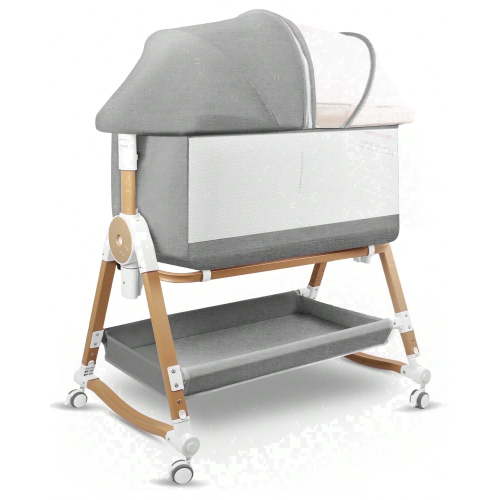 4 in 1 Baby Bassinet Bedside Sleeper W/ Wheels,Mosquito Net,7 Heights Adjustable,Mattress,Storage Basket,Breathable Mesh Crib for Newborn Infant,Grey
