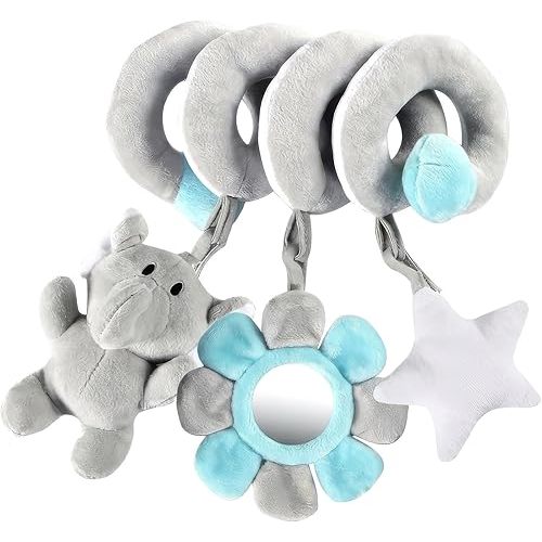 Car Seat Toys Spiral Hanging Elephant, Baby 0-6-12 Months Newborn, Carseat Hanging for Stroller Toys & Crib Hanging, with Rattle BB Squeaker Mirror, Baby Car Seat for Babies Boy Girl