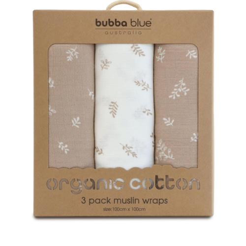 Bubba Blue Organic Cotton Muslin Wraps, Chestnut (Pack of 3) : Amazon.com.au: Baby