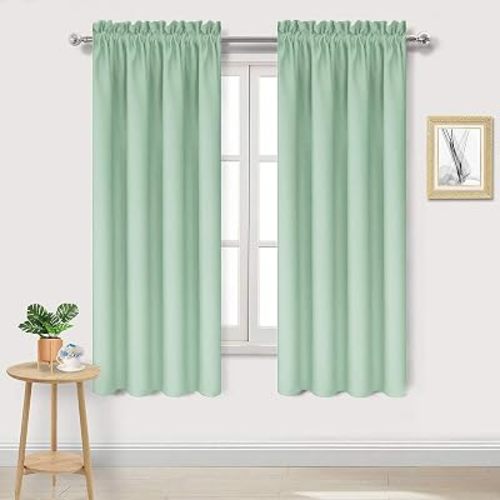 DWCN Blackout Curtains Room Darkening Thermal Insulated Bedroom Curtains Window Curtain Panels, 42 x 63 inches Long, Set of 2 Light Green Rod Pocket Drapes