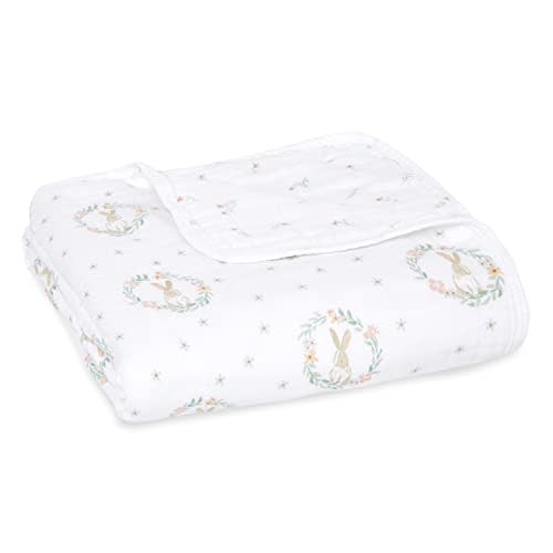 aden + anais Essentials Dream Blanket, Muslin Baby Blankets for Girls & Boys, Ideal Lightweight Newborn Nursery & Crib Blanket, Blushing Bunnies