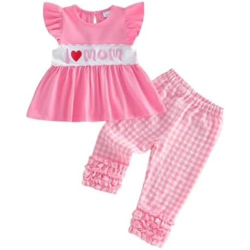 BemeyourBBs Toddler Baby Girl Summer Outfits Ruffle Shirts Tunic Top and Ruffle Pants Set Cute Little Girl Clothes
