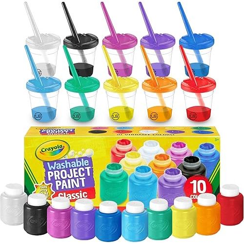 The Mega Deals Kids Painting Set – Washable Non-Toxic Finger Paints (10 Colors of 2 oz) with 10 Paint Cups & 10 Brushes Mess-Free Toddler Art Supplies Painting Kit for Kids Gift Bundle