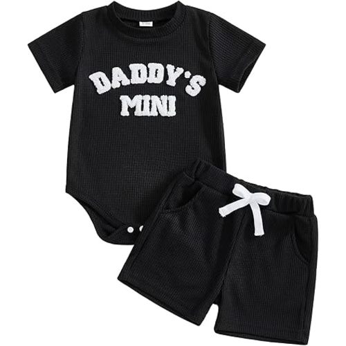 Kupretty Baby Boy Clothes 3 6 12 18 Months Summer Outfit Baseball Embroidery Waffle Short Sleeve Romper & Shorts Set