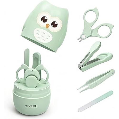 Baby Nail Kit, 4-in-1 Baby Nail Care Set with Cute Case, Baby Nail Clippers, Scissors, Nail File & Tweezers, Baby Manicure Kit and Pedicure kit for Newborn, Infant, Toddler, Kids-Owl Green