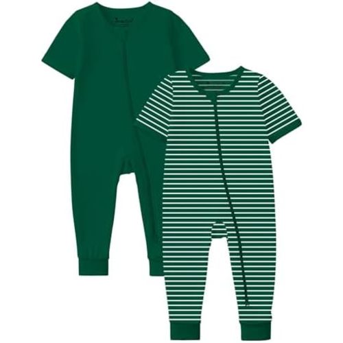 Jimonda Baby Romper 2 Pack Footless Pajamas Short Sleeve Sleepers Baby Boys Girls 2 Way Zipper Pjs Sleep and Play Clothes