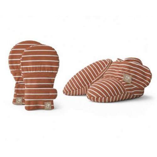 Goumi Stay On Baby Mitts & Boots Set - Clay Stripe 0-3M
