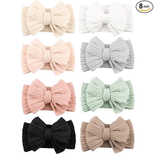 Niceye Handmade Baby Headbands Soft Stretchy Nylon Hair Bands with Bows for Newborn Infant Baby Toddler