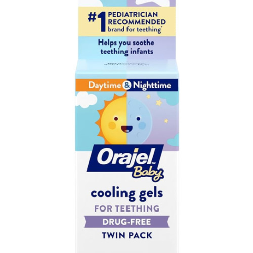 Orajel Baby Daytime & Nighttime Cooling Gels for Teething, Drug - Free, #1 Pediatrician Recommended Brand for Teething*, Two 0.18oz Tubes
