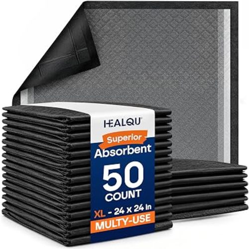 Healqu Puppy Pads - 24x24 50 Count, - Dog Training Pad with Activated Carbon & Advanced Leakproof Technology - Ultra Absorbent, Attractant Puppy Pee Pads - Dogs, Puppies, & Cats, Pet Training Pads