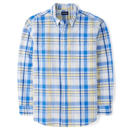 Mens Dad And Me Plaid Poplin Button Up Shirt - Yellow