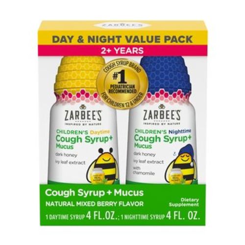 Zarbee's Kid's Cough + Mucus Day/Night with Honey, Ivy Leaf, Zinc & Elderberry - Mixed Berry - 8 fl oz