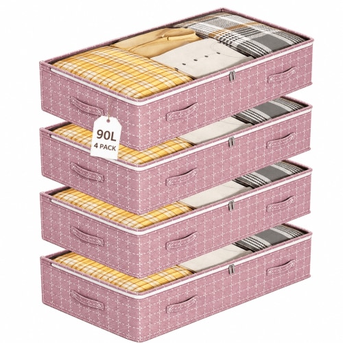 LJSXFI Under Bed Storage Containers, 4 Pack Foldable Underbed Storage Bags, Closet Organizers and Storage Bins Clear Top for Clothes, Blankets, Winter Clothing, Shoes, Comforter, Sheet