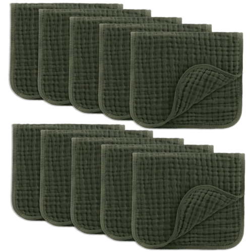 Comfy Cubs Muslin Burp Cloths - Large 100% Cotton Washcloths, 6 Layers (Kelp, 10-Pack, 20"X10")