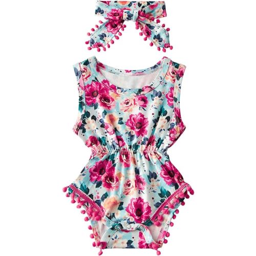 UNICOMIDEA Baby Girls Outfit Newborn Romper Jumpsuits Sleeveless One-Piece Clothes 0-24 Months Bodysuit with Headband