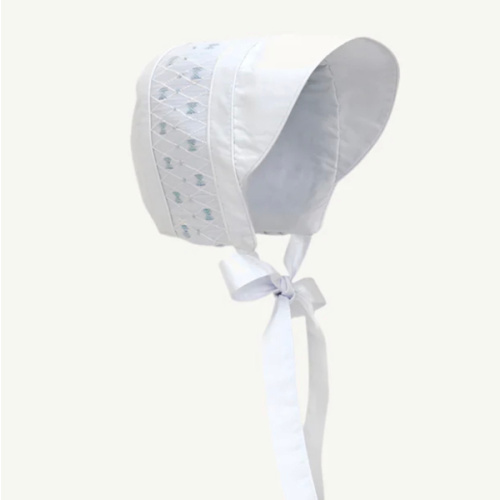 Sweetly Smocked Bonnet - Worth Avenue White with Buckhead Blue