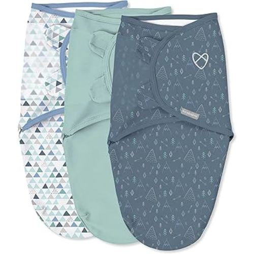 SwaddleMe by Ingenuity Original Swaddle, 100% Cotton, Improves Sleep & Calms Startle Reflex, 3-6 Months, 14-18 lbs, 1.0 TOG, 3-Pack, Baby Swaddle Blanket - Mountaineer
