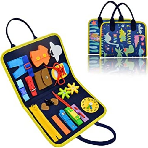 VARANO Busy Board Montessori Toy for 1 2 3 4 Year Old - Educational Toddler Activity Sensory Board for Fine Motor Skills - Travel Toy for Airplane Car, Gift for Toddlers Boys Girls