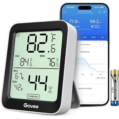 Govee Digital Hygrometer Indoor Thermometer Room H5075, Bluetooth Temperature Humidity Meter with 164ft Remote App Control, Notification Alerts, 2 Years Data Storage Export for Bedroom, Wine Cellar