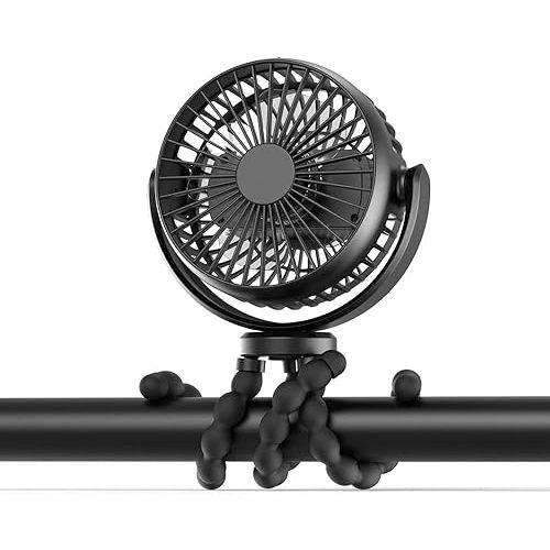 Portable Stroller Fan, 3 Speed 360°Rotate Mini Portable Fan, Rechargeable Battery Powered Fan, Handheld Fan with Flexible Tripod, Mini Personal Fan For Car Seat Crib Treadmill Travel