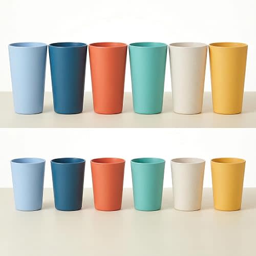 12 Pack Premium Wheat Straw Cups, 6 Pcs 20 oz & 6 Pcs 10 oz Unbreakable Drinking Cups