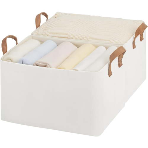 Storage Bins, Shelves Baskets for Organizing, Large Fabric Closet Organizers with Handles, Metal Frame, Natural Color, 2-Pack