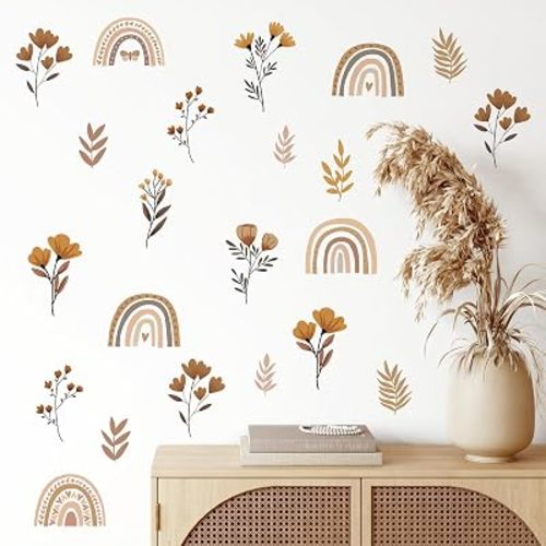 YouRfocus Boho Rainbow Floral Wall Decals for Playroom, Peel and Stick