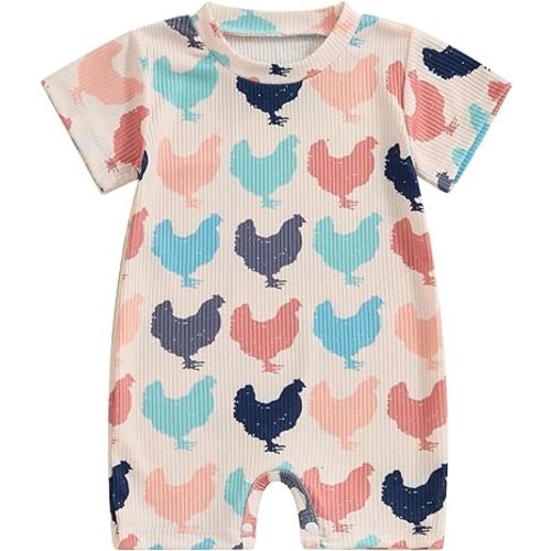 Toddler Baby Boy Girls Farm Clothes Western Farm Animals Chicken/Cow Print Romper Newborn Jumpsuit Country Stuff
