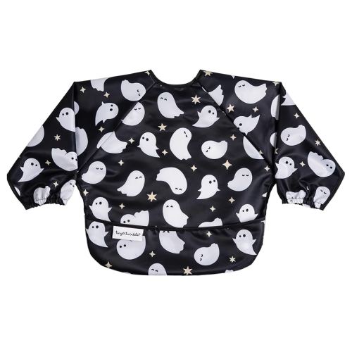 Tiny Twinkle Mess Proof Baby Bib,Waterproof Smock Baby Bib for Eating,Machine Washable Long Sleeve Bib,Baby Led Weaning,Toddler Bib,BLW Supplies (Ghosts, Small 6-24 Months)