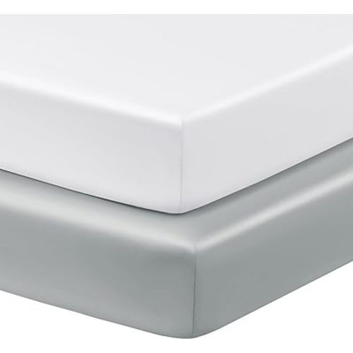 Horbaunal 2 Pack Satin Crib Sheets for Baby, 52" x 28" x 8" Silky Fitted Crib Sheets, Soft Toddler Sheet Baby Mattress Sheet, White & Grey