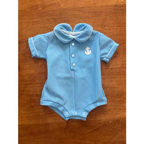Vintage Baby Blue Sailor Romper: Nautical Onesie (0-6 Months)