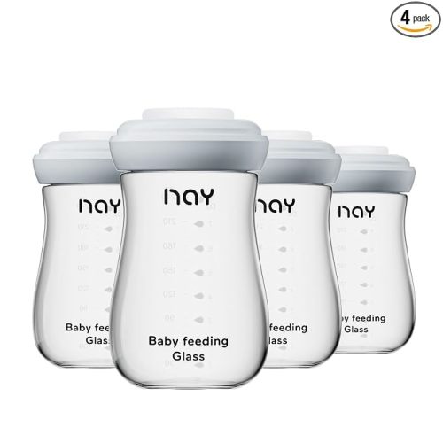 yanyoyo Glass Breastmilk Storage Bottles, 8oz Wide Neck Breast Milk Containers, BPA-Free, Lead-Free, Fits Breast Pumps and Nipples, 4 Pack