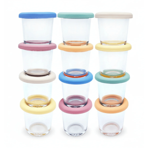 4oz Glass Baby Food Storage Jars | Food Grade Silicone Lids | Set of 12 | Neutral Colors
