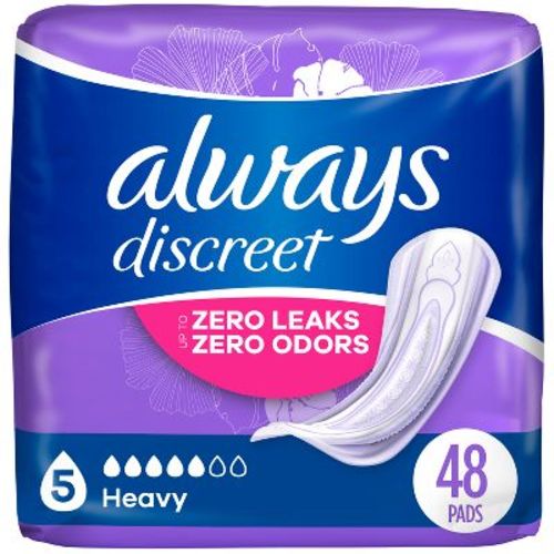 Always Discreet Incontinence And Postpartum Incontinence Pads - Heavy Absorbency - Regular Length - 48ct