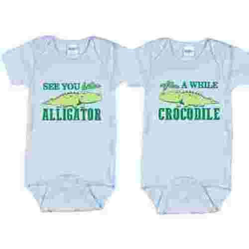 Nursery Decals and More T-Shirts for Boy Twins, Includes 2 Bodysuits, 6-12 Month Alligator
