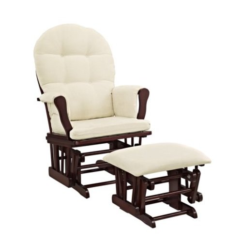 Angel Line Windsor Glider and Ottoman, Cherry Finish and Beige Cushions
