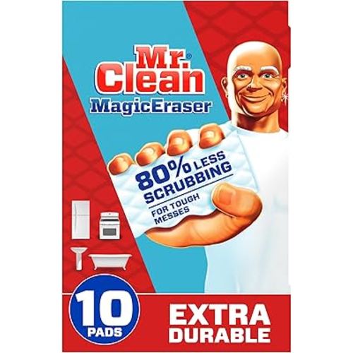 Mr. Clean Magic Eraser Sponge, All Purpose Cleaner, Cleaning Scrubber, Wall, Sneaker, Kitchen, Bathroom, Shower Cleaner, Cleaning Supplies, Melamine Sponge, Cleaning Pads, Extra Durable, 10ct