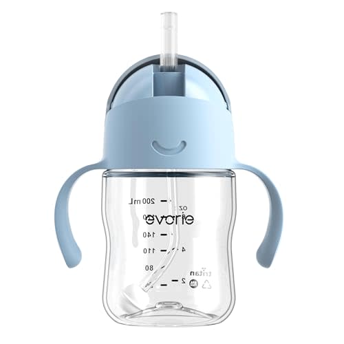 Evorie Tritan Weighted Straw Cup Baby Training Cup, Spill Proof, 7 Oz, 6M+ | BPA & BPS-Free, First Learning Cup, Drinking from Any Angle, Dishwasher Safe, Durable Sippy Cup, Blue