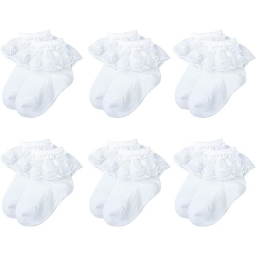 6 Pairs Baby Girls Socks - Newborn Ruffle Lace Princess Frilly Knit Cotton Socks