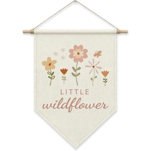 Wildflower Nursery Decor, Boho Poster Hanger Frame, Little Wildflower Hanging Pennant Flag Banner, Birthday Christmas for Baby Girl Kids, Girls Room Decor, Floral Canvas Wall Art for Bedroom Playroom