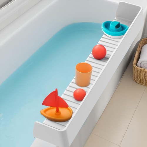 Splash Guard for Bathtub Kids, Silicone Water Bathtub Splash Guard, Bathtub Play Shelf for Kids, Tub Splash Guard Prevents Water Spills in Bathroom (2.6 FT, Grey