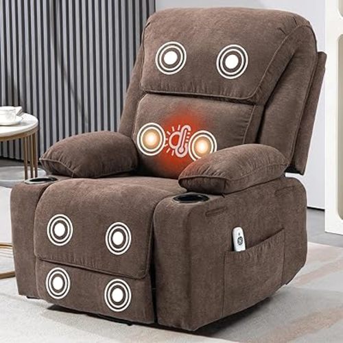 Rocker Recliner Chair with Massage and Heated, 360°Swivel Rocking Chairs with Cup Holders Remote Control for Living Room (Brown)