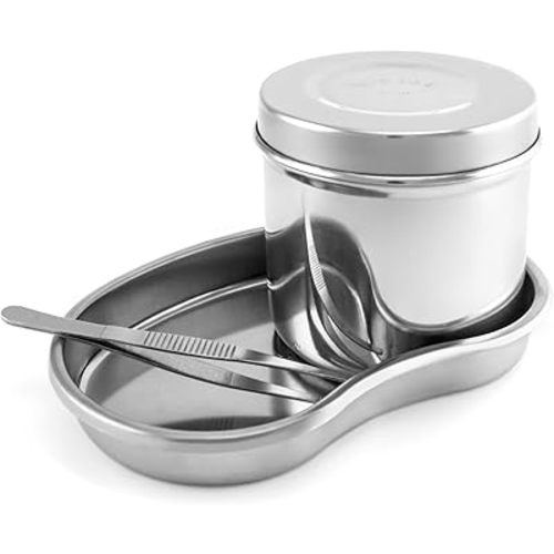 QWORK Medical Tray with Sterilizing Jar and Tweezer, Stainless Steel Sterilizer Surgical Tray, Instrument Tray