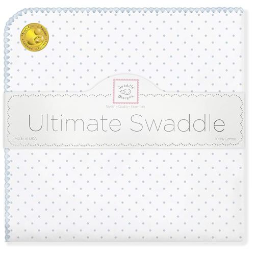 SwaddleDesigns Ultimate Winter Swaddle, X-Large Receiving Blanket, Made in USA, Premium Cotton Flannel, Pastel Blue Classic Polka Dots (Mom's Choice Award Winner),42" x 42",SD-001PB